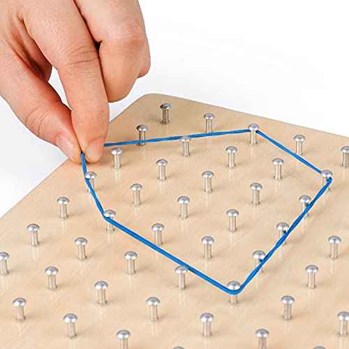 Coogam Wooden Geoboard Mathematical Manipulative Material Array Block Geo Board ? Graphical Educational Toys with 30Pcs Pattern Cards and Latex Bands Shape STEM Puzzle Matrix 8x8 Brain Teaser for Kid