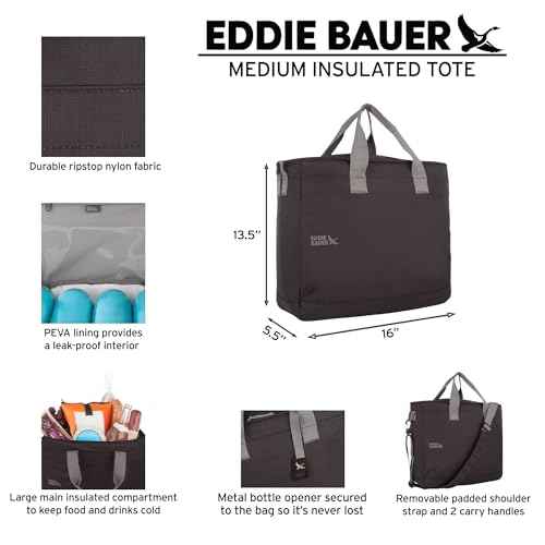 Eddie Bauer Cooler Tote Bag | Insulated | Vacation | Travel | Camping | Tailgate | Beach | Picnic | Festival | Shoulder Carry | Top Handle - Black