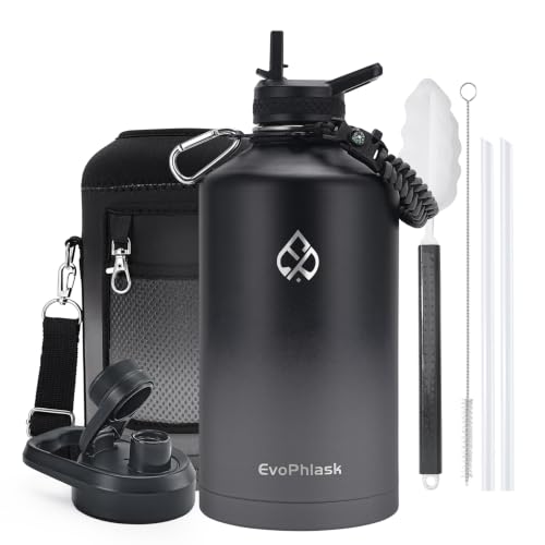 128oz Insulated Water Bottle with Carrier Bag - Black & Gray, Double-Walled