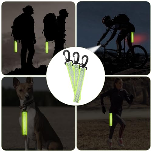 6PCS Green Reflective Backpack Straps Safety Night Reflectors for Cycling Running Camping