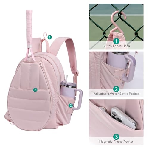 Pink Tennis Bag for Women – Holds 2 Rackets, Water Bottle & Accessories