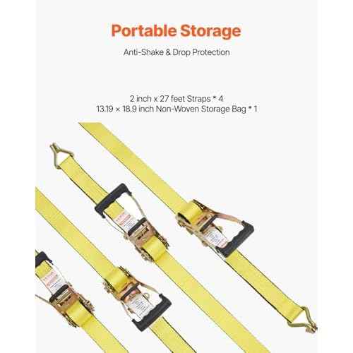 VEVOR Ratchet Tie Down Straps (4-Pack), 10000 lb Break Strength, Heavy Duty Double J Hooks, 2" x 27' with Padded Handles - Ideal for Moving, Securing Cargo, Appliances, Lawn Equipment, and More