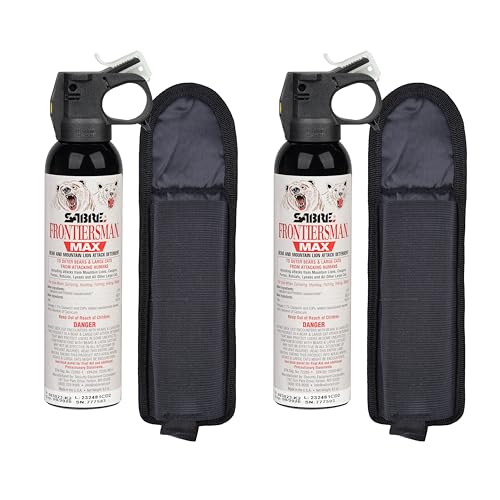 SABRE Frontiersman MAX Bear Spray ? 40 ft Range, Maximum Strength, The Only EPA-Registered Spray for Bears & Mountain Lions, 9.2 oz, Glow Safety Clip, Outdoor Hiking & Camping Protection