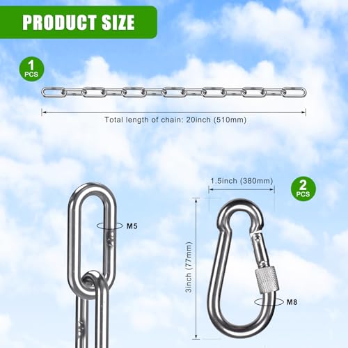 20-Inch Stainless Steel Punching Bag Chain with Carabiners - Heavy Duty Adjustable