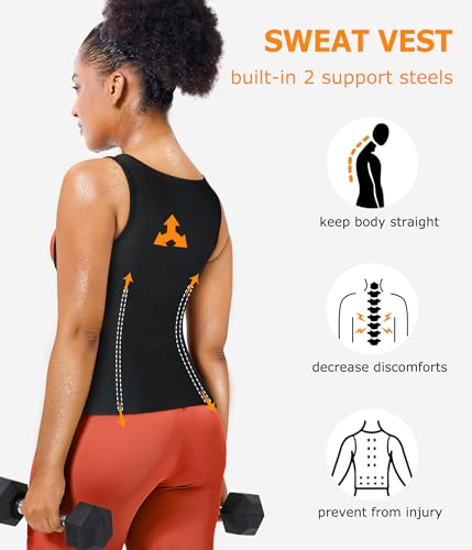 TrainingGirl Waist Trainer for Women X-Large Black & Silver Sweat Trimmer Sauna Vest