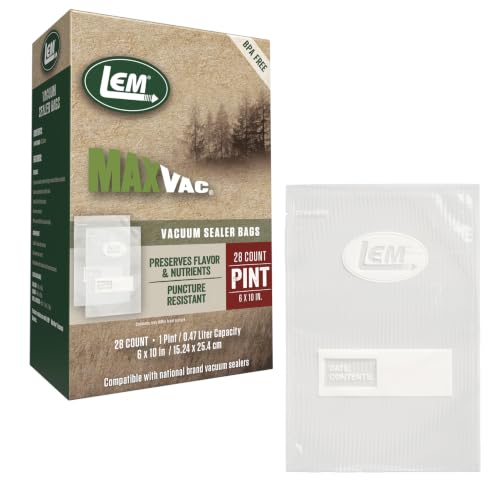 MaxVac Pint Vacuum Sealer Bags 6 x 10 in - 100 Count, 3.5 Mil Puncture-Resistant, Reusable