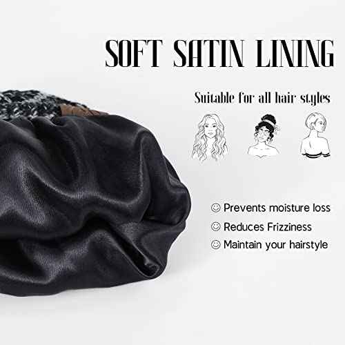 Beanies Women Satin Lined Beanie Winter Hats for Women Silk Lined Slouchy Beanie for Winter Warm Knit Cuffed Beanie Hat