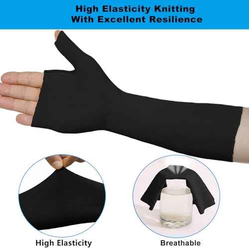 Hand Socks for Splint (Pack of 6) Wrist and Thumb Spica Wrap Liner for Women Men,Arm Cast Cover Stockinette Sleeve for Under Brace Skin friendly protective cover(Black,Medium)