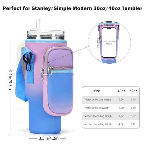 Water Bottle Carrier Bag for Stanley 40/30 oz Tumbler with Phone Pocket Neoprene Water Bottle Holder with Shoulder & Handheld Strap Stanley Cup Accessories