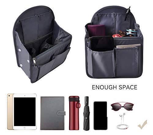 Vercord Travel Backpack Organizer Insert Liner - Medium Grey with Multiple Pockets