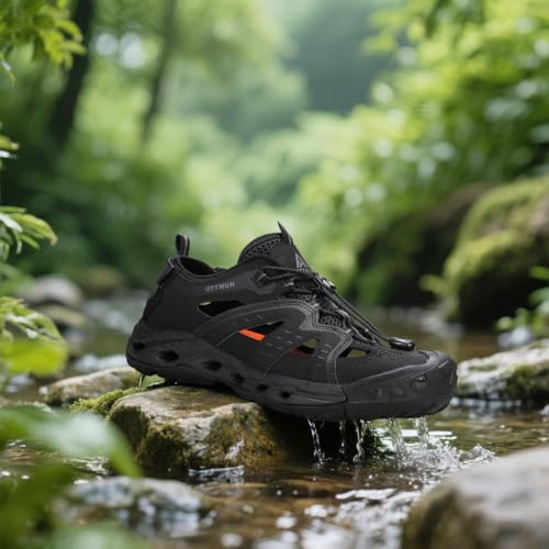 HUMTTO Men's Amphibious Closed Toe Hiking Sandals - Black, Size 10