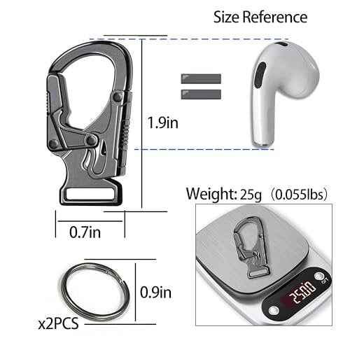 Ahiller Carabiner Clip,1.9'' Alloy Car Keychain Clip with 2 Key Ring,Outdoor Hooks,Small Key Holder for Man and Women