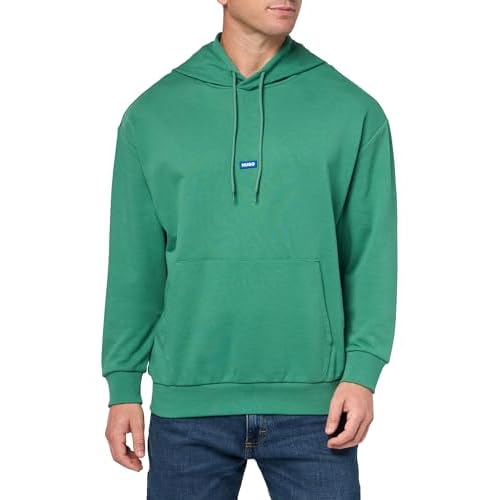 HUGO Men's Twill French Terry Logo Patch Hooded Sweatshirt