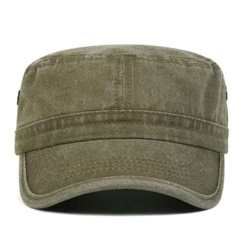 Malaxlx Military Cadet Army Cap for Men Women ? Washed Cotton Vintage Adjustable Flat Top Hat