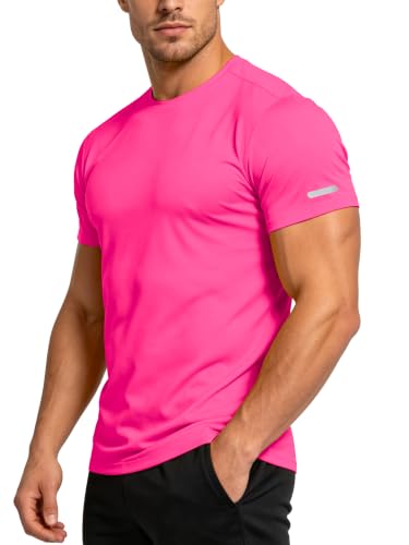 Men's Moisture Wicking Quick Dry Workout Shirts - Large Neon Pink