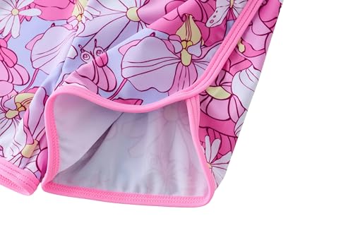 Girls Rash Guard Swimsuit Short Sleeve Bathing Suit Set - Pink Dahlia, 6 Years