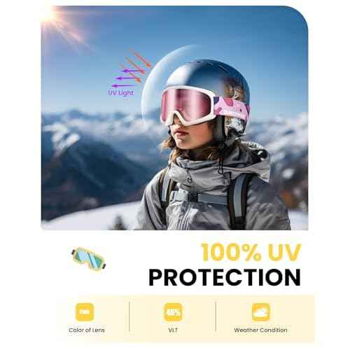 SNOWER Kids Ski Goggles, Anti-Fog Snow Goggles with OTG Design, 100% UV Protection, HD Lens for Kids Boys Girls