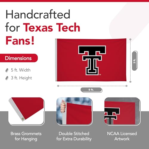 Nylon Texas Tech Red Raiders Flag - NCAA Licensed - 3' x 5' - Red, White, Black