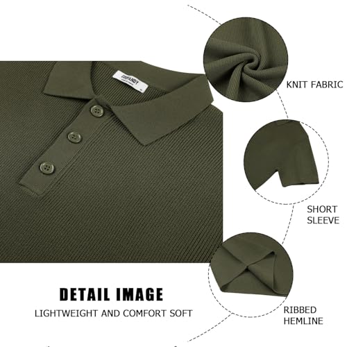 COOFANDY Mens Slim Fit Knit Polo Shirts Business Lightweight Polo Sweater Casual Summer Ribbed Textured Collared T Shirt