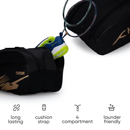HUNDRED Cosmogear Badminton Kit-Bag Large Black with Double Zipper & Padded Straps