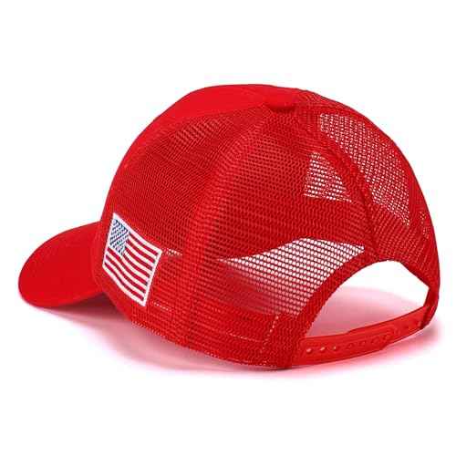 USA Trucker Hat for Men & Women American Flag Cap Adjustable Baseball Cap Mesh Snap Patriotic 3D Embroidered Cap