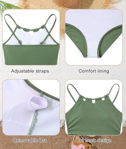 Girls One-PPiece Swimsuit with Cover Up, Green, Size 13-14 Years — Variation of THIS listing