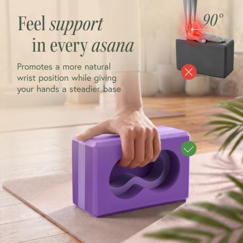 Purple Yoga Blocks 2 Pack with Wrist Support, Knee Pads & Strap - Exercise Set
