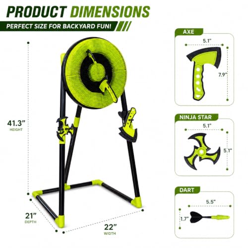 Leeray 3-in-1 Axe Throwing Game Set with 18-Inch Bristle Target and Stand - Black and Green