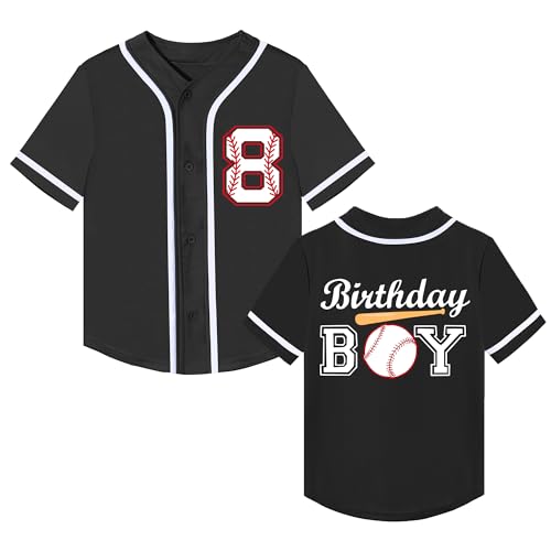 Kids Baseball Jersey Birthday Boy Shirt Black 8th / 8 Years Old Personalized Sport Party Tee
