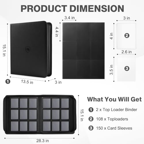 Black and Blue Toploader Card Binder 2 Pack Holds 720 Cards with 108 Top Loaders