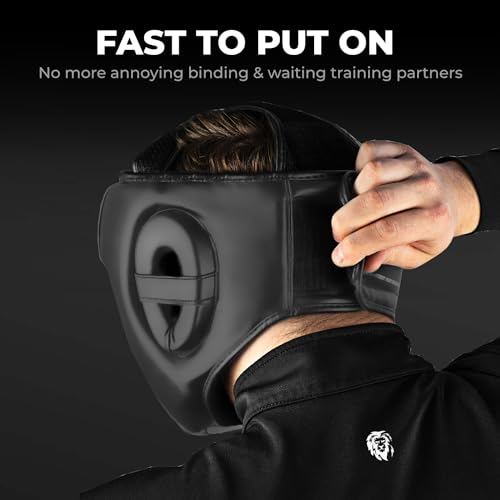 Black Boxing Headgear with Adjustable Fit for MMA Muay Thai Kickboxing - Standard
