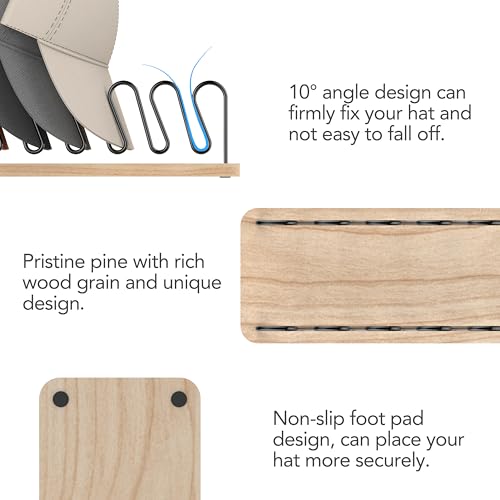 Hat Organizer - 2 Pack Premium Wood and Metal Design Hat Storage for 14 Caps - Tabletop Hat Racks for Closet, Dresser, Entrance