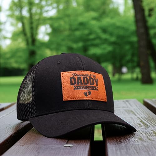 Promoted to Daddy Est. 2025 Hat, Baby Gift for New Daddy, Perfect New Father Gift First Dad Hat, Fathers Day Birthday Gifts for 1st Papa Trucker Baseball Cap Black