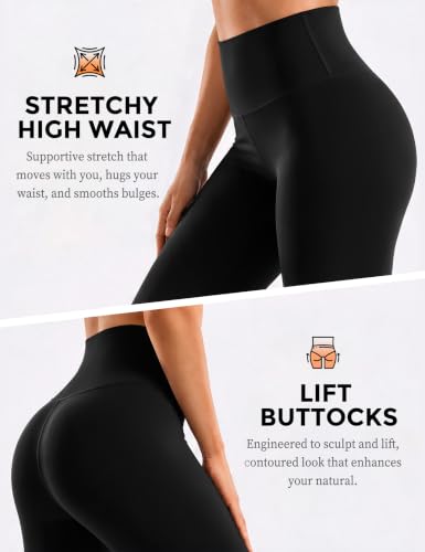 Bluemaple High Waisted Tummy Control Leggings for Women No Pocket Large-X-Large Black