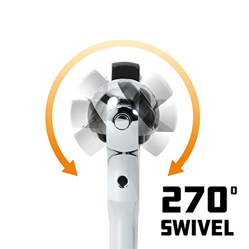 Powerbuilt 3/8 Inch Drive Swivel Head Ratchet - 72 Tooth, 5° Swing Compact Hand Tool