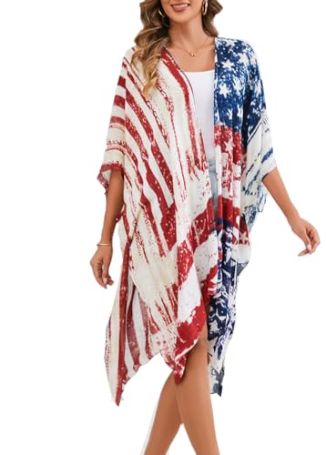 Women's American Flag Beach Cover Up Cardigan Loose Top Shirt