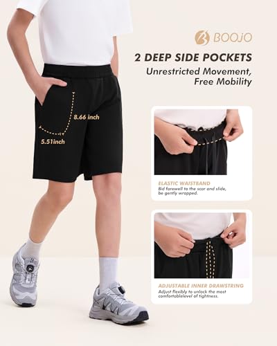 Kids Basketball Shorts with Pockets - Boys Athletic Baseball Pants Medium Black Grey Navy 3 Pack