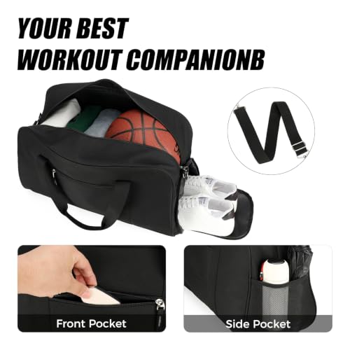 45L Gym Duffle Bag with Shoe Compartment - Medium Black 21 x 10 x 13 Inches