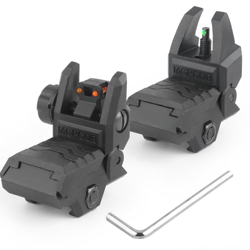 Black Fiber Optic Sights for Rifle Flip Up Backup Sights with Green Red Dots - Tool-Free Adjustment