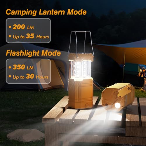 Yellow Portable LED Camping Lantern with 3000mAh Solar Hand Crank Rechargeable Battery