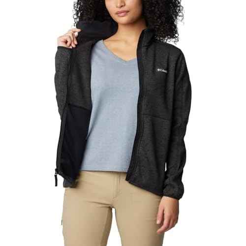 Columbia Womens Sweater Weather II Full Zip Fleece Jacket, Black Heather, Medium
