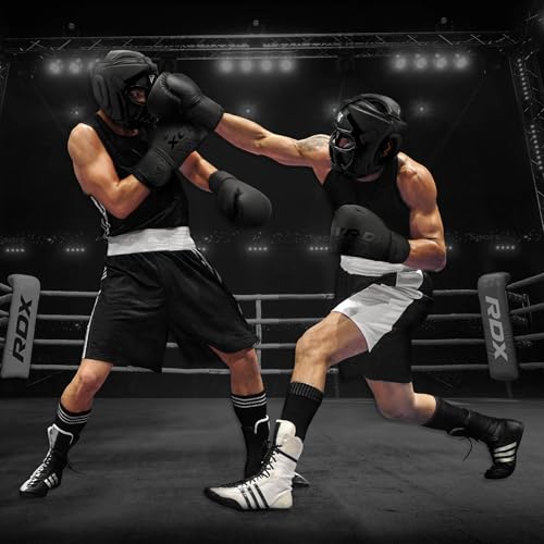 Boxing Headgear MMA Muay Thai Kickboxing with Removable Face Grill - Black Large