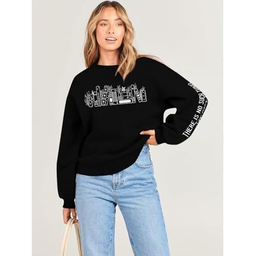 MOUSYA Book Sweatshirt Women No Such Thing As Too Many Books Shirt Book Lover Gifts Shirts Casual Long Sleeve Tops