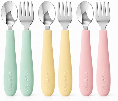 Stainless Steel Toddler Utensil Set 6 Pieces - Mint, Yellow, Pink