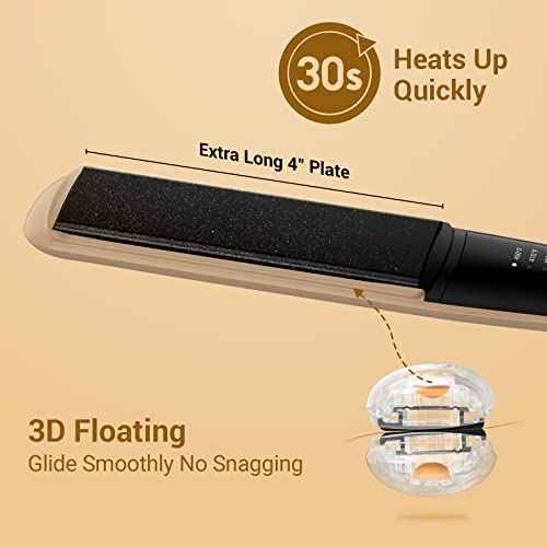 Professional Hair Straightener Ceramic Tourmaline Flat Iron Straightens and Curls 2 in 1 Adjustable Temp up to 450¢µ Avoid Snagging