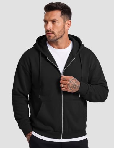 Men's Oversized Full Zip Hoodie Sweatshirt with Fleece Lining - X-Large Black