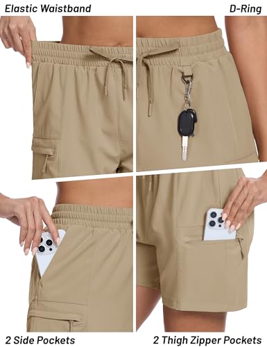 Women's Khaki 5-Inch Hiking Cargo Shorts - Lightweight, UPF 50+ Quick Dry Athletic Summer Shorts with Pockets