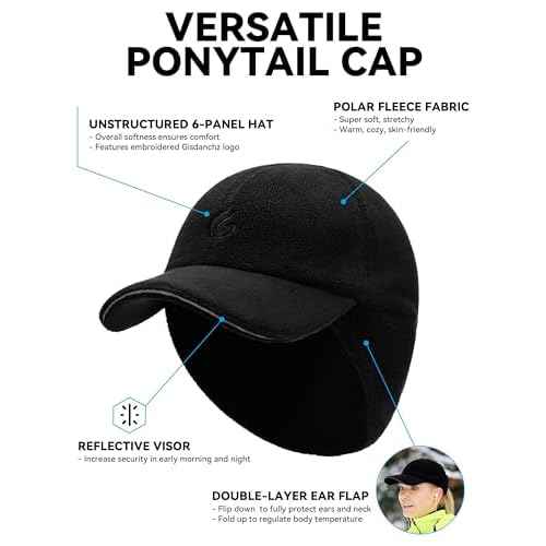 Gisdanchz Women's Winter Reflective Stretchy Ponytail Hat with Drop Down Ear Flap