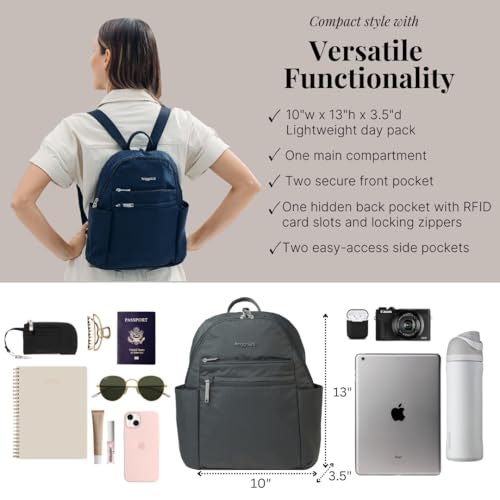 Securtex¢ç Anti-theft Vacation Travel Backpack 10x13" Slash-Resistant Nylon Daypack w/RFID, Charcoal