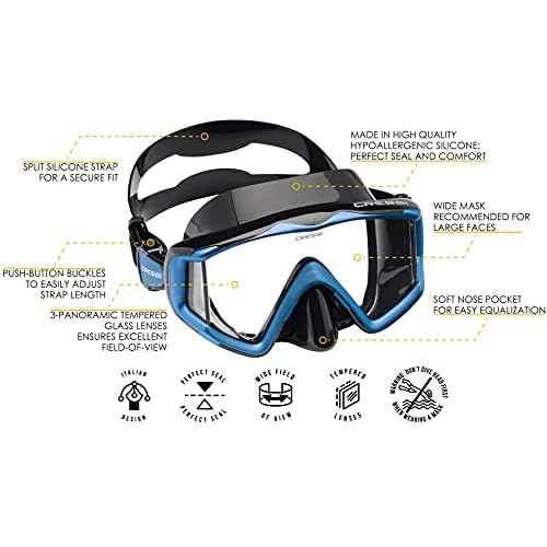 Cressi Perfect View Scuba Diving, Snorkeling Mask in Pure Comfortable Silicone - Available with Different Panoramic Lenses - Liberty Triside: Designed in Italy